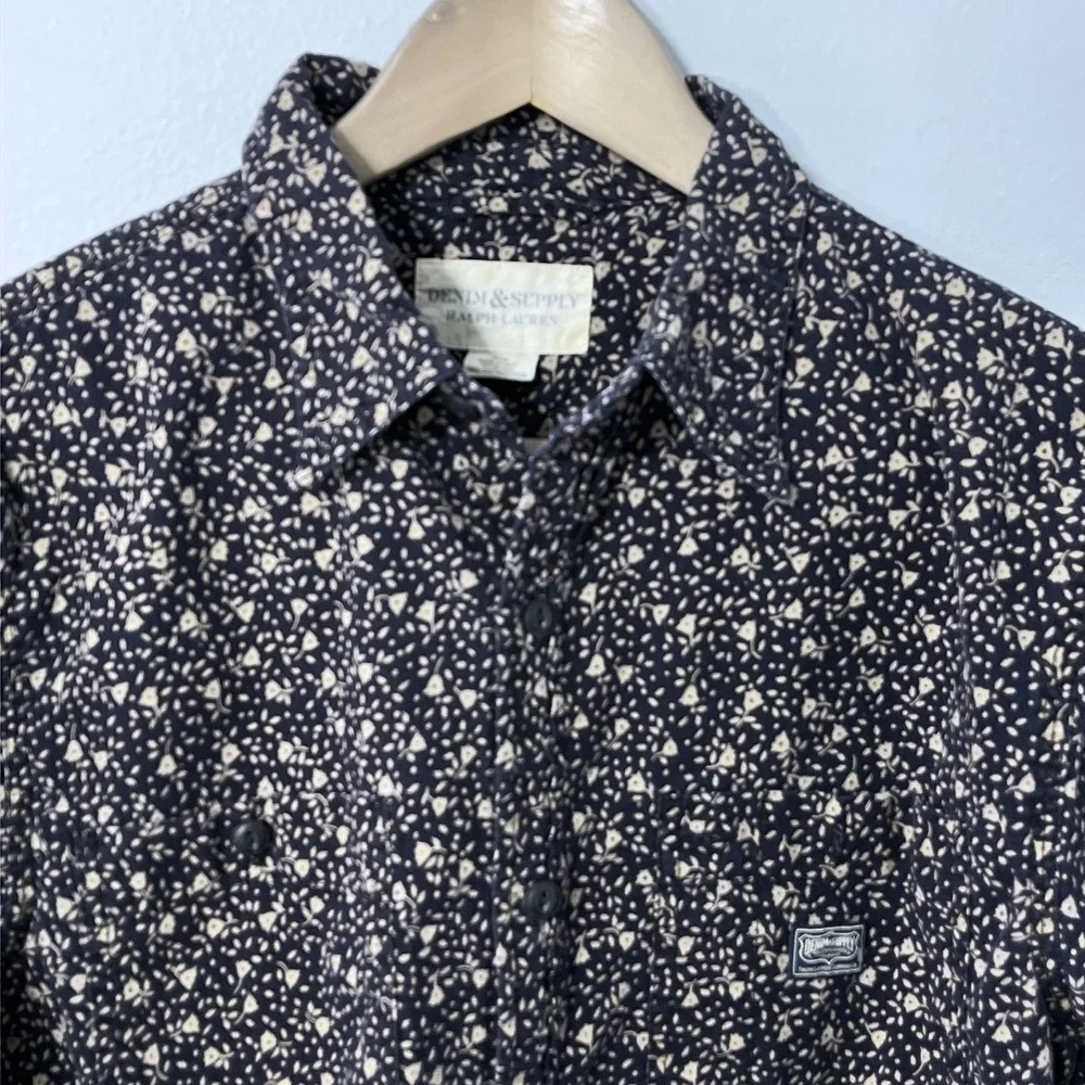 Denim & Supply‎ Ralph Lauren Shirt Men Medium Navy Micro Floral Button Up
